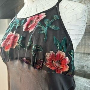 Floor length lingerie slip dress halter dark floral